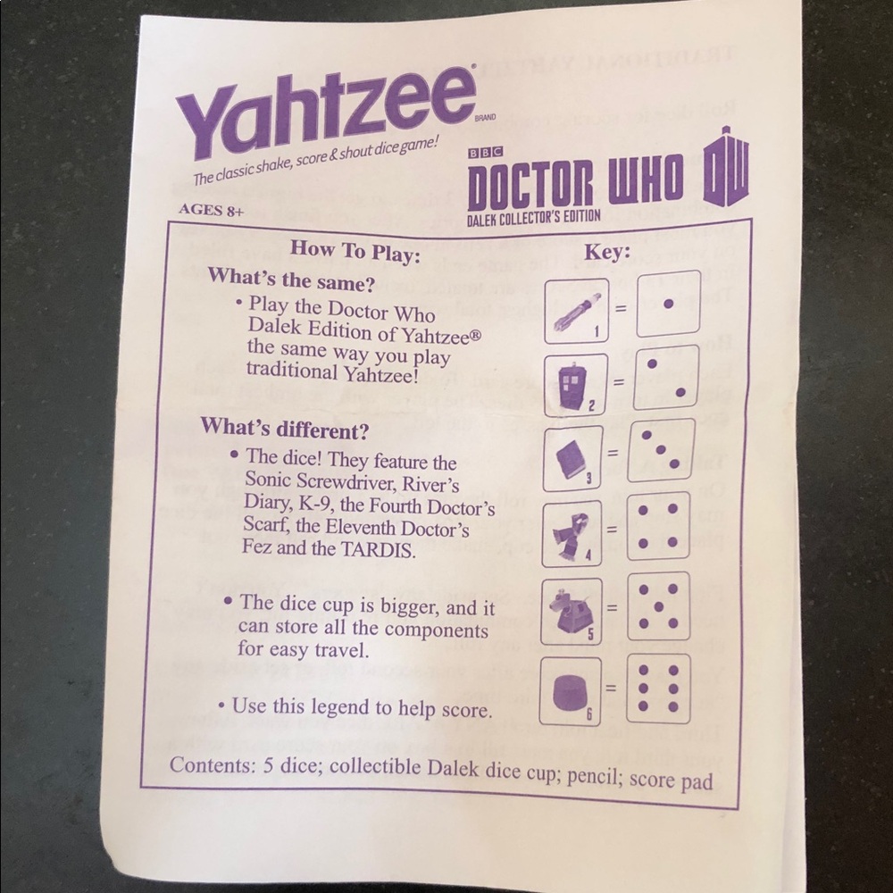 DOCTOR WHO Collector's Edition Dalek Yahtzee Game & Whoology: Dr. Who Miscellany - Picture 15 of 17